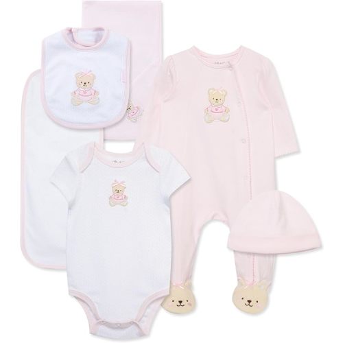 Little Me Baby Layette Gift Set - Footie and Cap, Onesie, 3-Piece Bib And Burp Set, Swaddling Blanket, Baby Shower Gifts