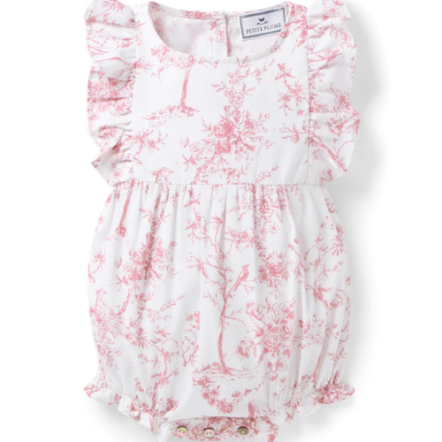 Baby's Twill Ruffled Romper in Pink Timeless Toile