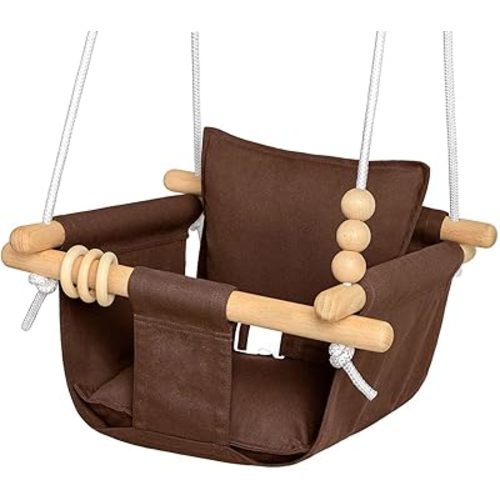Baby Swing Outdoor and Indoor - Canvas Baby Swing 6 Months to 3 Years, Durable Baby Swing Chair, Indoor Baby Swing, Outdoor Baby Swing, Full Set of Ceiling Screws (Brown)