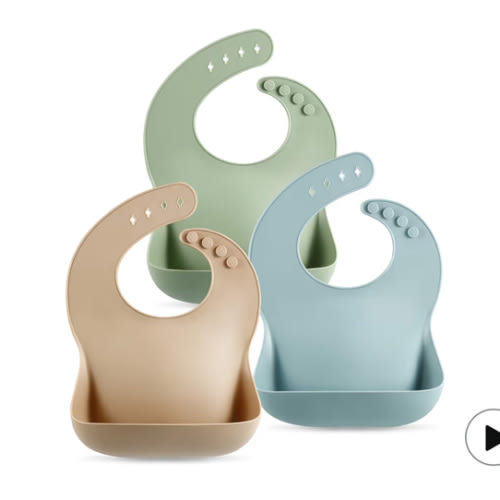 PandaEar Set of 3 Silicone Baby Bibs Waterproof, Soft, Unisex, 10-72 Months (Brown/Blue/Green)