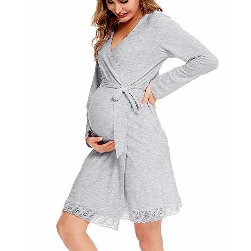 SWOMOG Women's Maternity Nursing Robe Pregnancy Hospital Breastfeeding Bathrobes 3 in 1 Labor Delivery Nightgowns