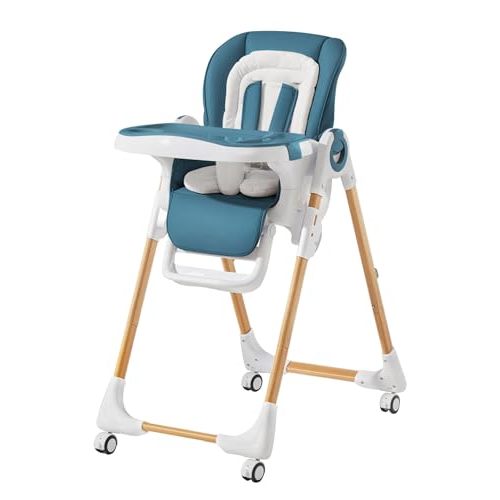 Convertible High Chairs for Babies and Toddlers, Height Adjustable Baby High Chair, High Chair with Removable Tray, Adjustable Backrest and Pedal, Portable Baby Dinning Chair with Lockable Wheels