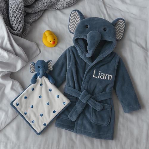Elephant Robe for Baby Boys with Elephant security blanket,, Baby Robe with Ears, Elephant Baby Shower Gift, Elephant Baby Robe with Name