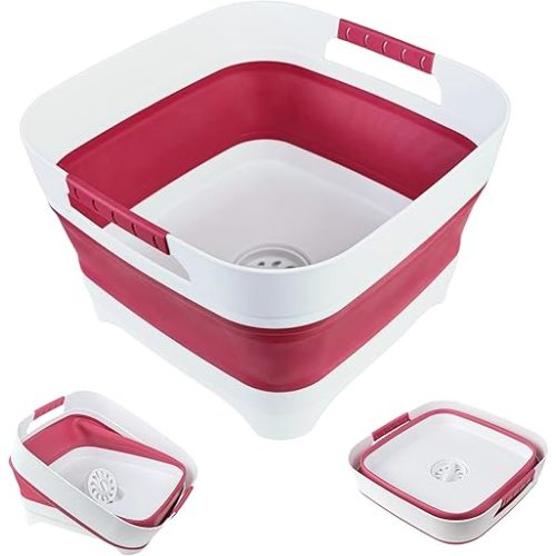 GIMWA Collapsible Dish Basin, Wash Basin for Baby Bottles, Foldable Wash Tub for Kitchen, RV Camping Sink, Outdoor Kitchen, Sturdy & Easy to Clean (Magenta)