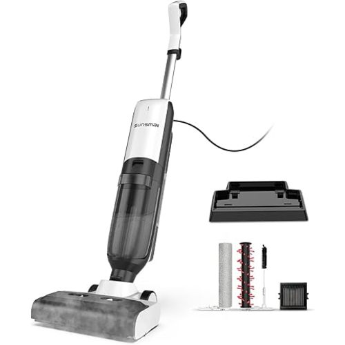 Sunsmai 4-in-1 Steam Vacuum Mop - High-Performance Wet & Dry Floor Cleaner for Hardwood Floors & Carpets, 212°F Steam for Tough Stains, Self-Cleaning & LED Display