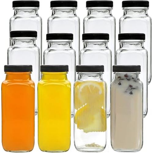 Accguan Vintage Water Bottles with Lids,8oz Reusable Glass Drinking bottles for Juicing,Hot Sauce,Kombucha,Ginger Jar,Potion,Oil,Milk Bottles,Whiskey,Portable Travel Bottle,Smoothies Bottles(12pack)