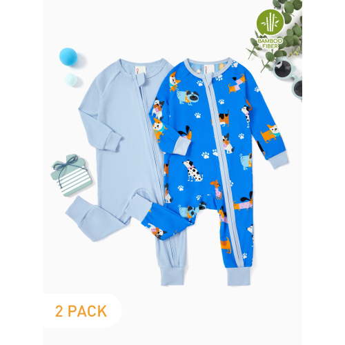 PatPat Baby Pajamas Newborn Boy Bodysuit Viscose from Bamboo Footless Zip Bodysuits Baby Sleep N Play Pajamas for Boys and Girls Gift 2Pack,0-3 Months