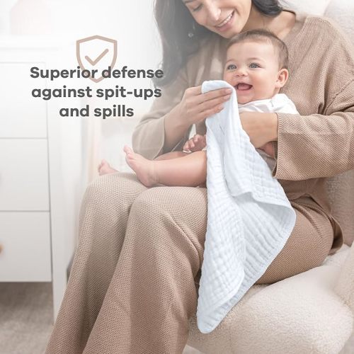 Comfy Cubs Muslin Burp Cloths Large 100% Cotton Hand Washcloths Set for Babies, Baby Essentials 6 Layers Extra Absorbent and Soft Boys & Girls Baby Rags for Newborn Registry (White, 10-Pack, 20" X10") - 10-Pack 20"X10"