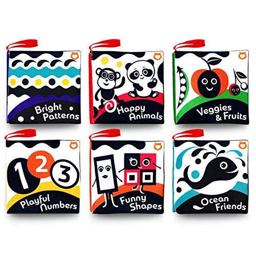 Cloth Books (Set of 6). High Contrast Soft Books. Black and White Images Encourage Infant Development Suitable for Babies and Toddlers from 3 Months