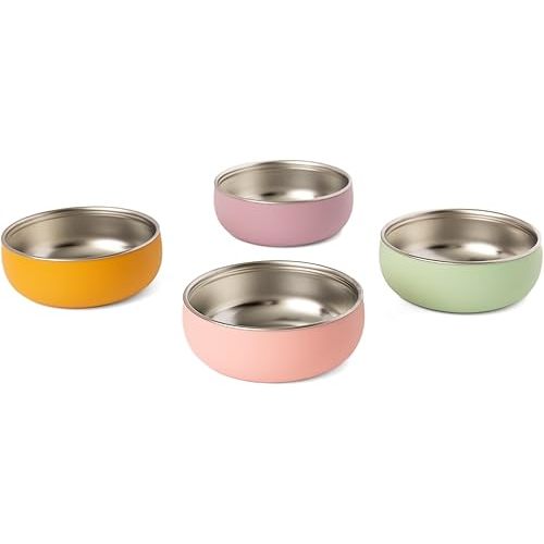 Monkey Proof™ Non-Toxic Stainless Steel Child Bowl 5” with Non-Slip Silicone Shell, (Set of 4 bowls) Unbreakable, Mess Free Feeding for Babies, Toddlers, Kids, BPA free (Garden Party)