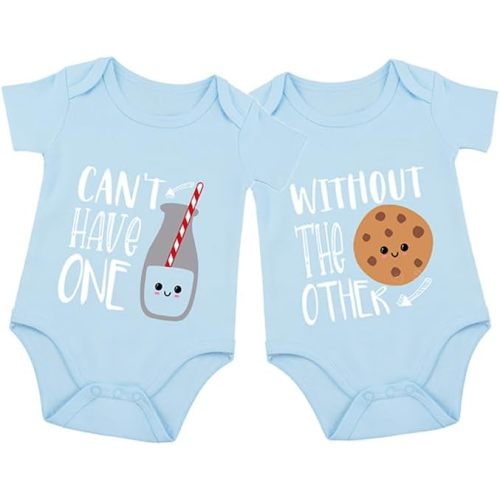 listery Funny Twin Outfits Bodysuits Clothes Boy Girl Twins Rompers 2 Pack Baby Matching Outfits For Newborn Infant