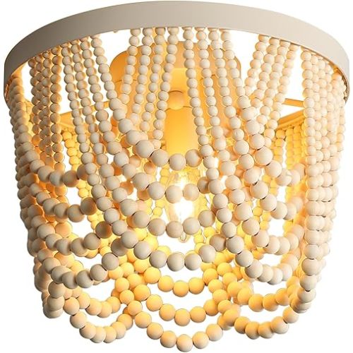 Bohemian Wood Beaded lamp -3 lamp recessed Mounted Ceiling lamp Primary Color Antique Rustic Mini Chandelier for Dining Room, Bedroom, Girl Room，Nursery, Hallway, Entrance, Passageway