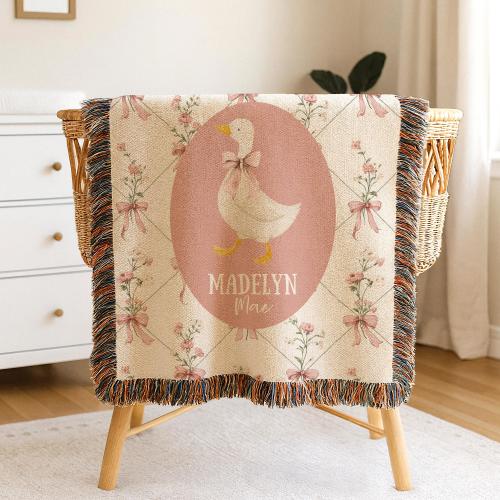 Personalized Floral Goose Baby Blanket Baby Goose Woven Blanket Goose Nursery Decor Custom Baby Blanket Floral Baby Shower Goose Baby Gift