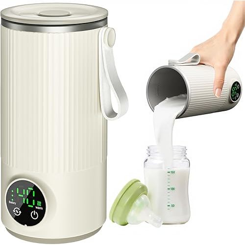 Portable Bottle Warmer for Travel,12 oz Baby Bottle Warmer,Built-in Mixer,Fast & Even Heating Formula to Keep Nutrient,Defrost,Leakproof,Accurate Temp Control,Keep Warm for a Long Time,Gift