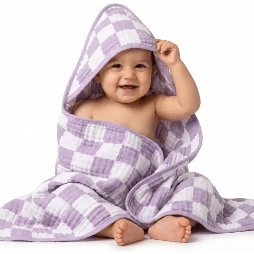Ultra-Soft Muslin Baby Towel - 32 x 32 Inches, Ideal for Bath & Beach, Suitable for Both Boys & Girls from Newborns to Toddlers(Purple Plaid)