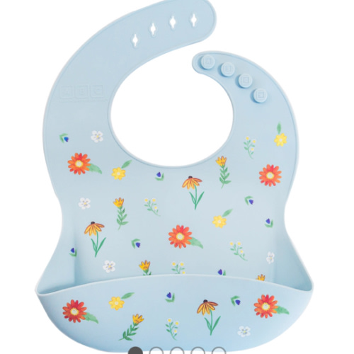 Silicone Bib Wildflower Chambray Blue – Austin Baby Collection