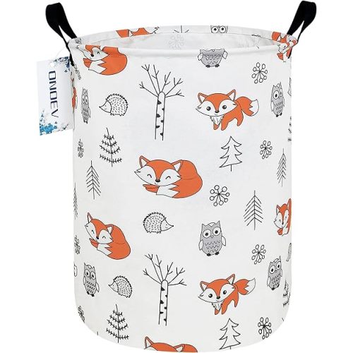 Round waterproof laundry basket,foldable storage basket,laundry Hampers with handle,gift basket,suitable for children's room and toy storage (Fox)