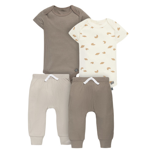 Modern Moments by Gerber Baby Neutral Super Soft Bodysuit and Pant, 4-Piece Outfit Set, Sizes Newborn - 12 Months