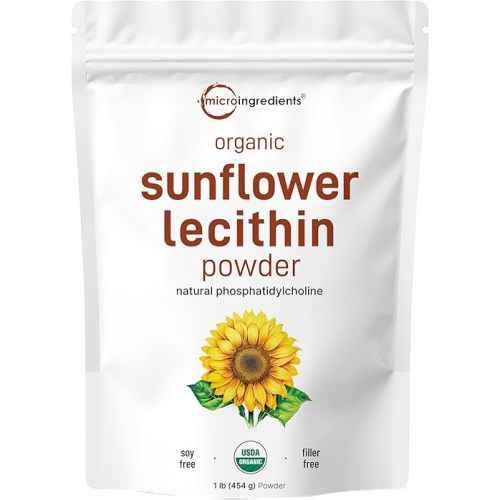 Organic Sunflower Lecithin Powder, 1 Pound, Sustainable Farmed, Cold Pressed, Rich in Phosphatidyl Choline and Protein, Making Liposomal Vitamin C, Lactation Supplement, Non-GMO