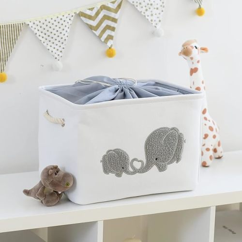 INough 2 pack Storage Baskets, Baby Hamper for Nursery Boy, Baby Laundry Basket for Boy, Elephant Laundry Basket for Baby Nursery Large Elephant Basket for Baby Nursery, Hamper for Boy, Elephant Decor