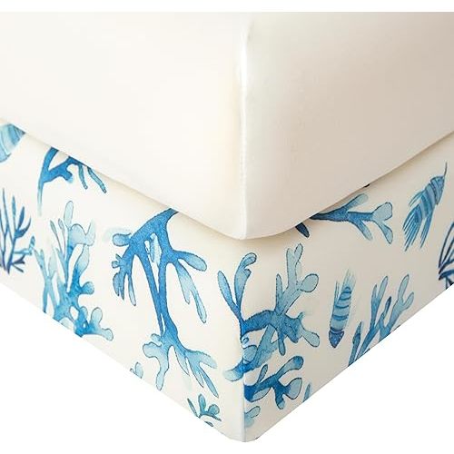 SDIII 2 Pack Ocean Crib Sheets for Boys Girls Elastic Microfiber Jersey Knit Blue Coral Fitted Crib Sheet for Standard Crib and Toddler Mattress 52×28