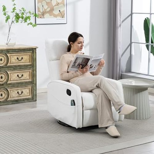 Manual Rocking Chair Nursery with Massage and Heat for Adults Comfy High Back Swivel Gilder Rocker Recliner for Bedroom Living Room