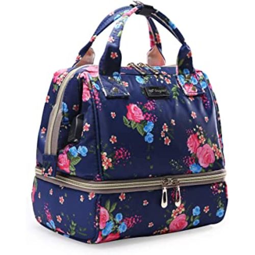 GOGOSO Breast Pump Bag with Cooler Pocket, Mini Pumping Bags for Working Mom Cooler Tote Bag Built-in USB Charging Pot for Phone Mother Diaper Bags -No Include ice Pack,Blue Flower
