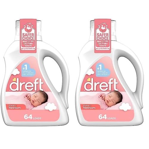 Dreft Stage 1: Newborn Hypoallergenic Liquid Baby Laundry Detergent (HE), Natural for Baby, Newborn, or Infant, 100 Ounces (64 loads) (Pack of 2)