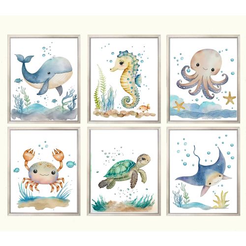 Set of 6 Baby Animals, PRINTABLE WALL ART, Boy Nursery Decor,  Watercolor, Sea Nursery Decor, Ocean Nursery Decor, Boy Room Wall Decoration