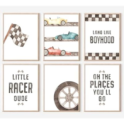 Race Car Wall Art Boys Room Canvas Wall Decor Vintage Nursery Wall Art Vehicle Prints Kids Toddler Poster Retro Car Pictures for Boys Bedroom Playroom 8x10x6 Inch Unframed