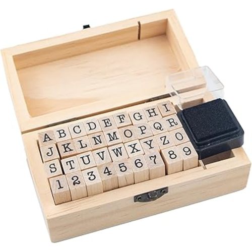 36 Pcs Small Wooden Rubber Stamps, Wooden Box Multipurpose Number Alphabet Letter Wood Rubber Stamp for Card Making, DIY Craft, Scrapbooking Supplie, etc