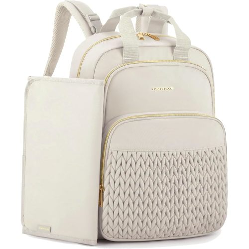 mommore Diaper Bag Backpack Large Baby Bag for Boys Girls Quilted Travel Diaper Backpack with Changing Pad, Stroller Straps