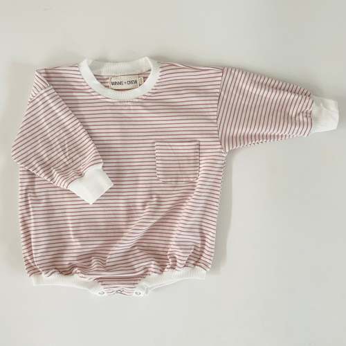 Harley Pocket Romper in Thin Pink Stripes