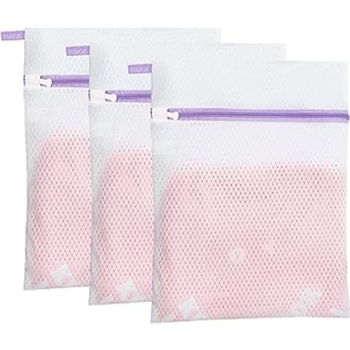 Polecasa 3 Pack Durable 125g Diamond Mesh Laundry Bags with Large Reinforced Zipper and Hanging Loop for Delicates, 12 x 16 inches (3 Medium)