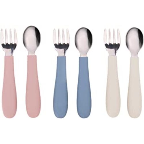 WeeSprout Toddler Utensils, 3 Forks & 3 Spoons, 18/8 Stainless Steel & Food Grade Silicone, Thick Easy-Grip Handles, Perfect Length For New Self Feeders, Gentle On Gums & Teeth, Dishwasher Safe