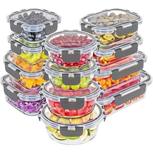Magic Mill Glass Storage Containers with lids Set | Ultimate 24pc Sets with 12 Food Storage Containers & 12 Airtight Locking Lids for Lunch, Meal Prep, Fridge, Freezer, and Dishwasher Safe, BPA-Free