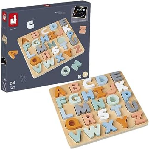 Janod Sweet Cocoon Wooden Alphabet Learning Puzzle with ABC Letters and Chalkboard - Ages 2+ - J04412