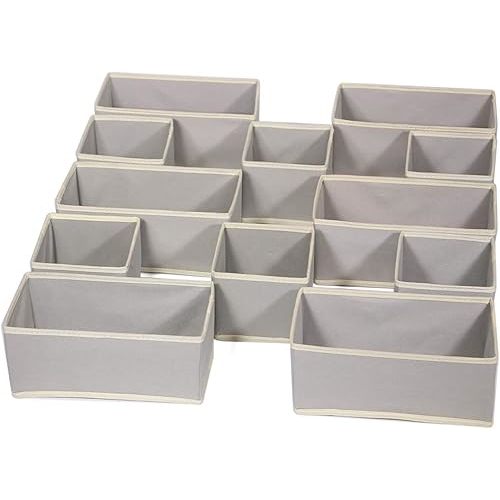 DIOMMELL Foldable Cloth Storage Box Closet Dresser Drawer Organizer Fabric Baskets Bins Containers Divider for Clothes Underwear Bras Socks Lingerie Clothing, Set of 12 Grey 066