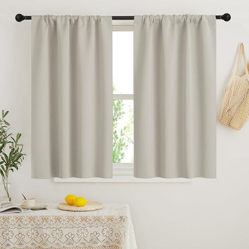RYB HOME Blackout Curtains for Living Room - Room Darkening Curtains Polyester Thermal Insulated Drapes Privacy Protect for Bedroom Entryway, W 42 x L 45, Biscotti Beige, 2 Pcs