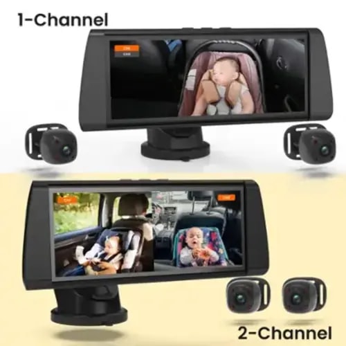 Rexing - BC300 Dual Channel In-Car Baby Cam with Monitor – HD 1080p, IR Night Vision & Split-Screen Display - Black