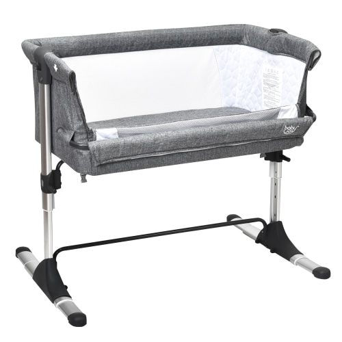 Costway Bassinet Bed Side Crib Infant Sleeper Breathable Mesh with Carrying Bag Grey