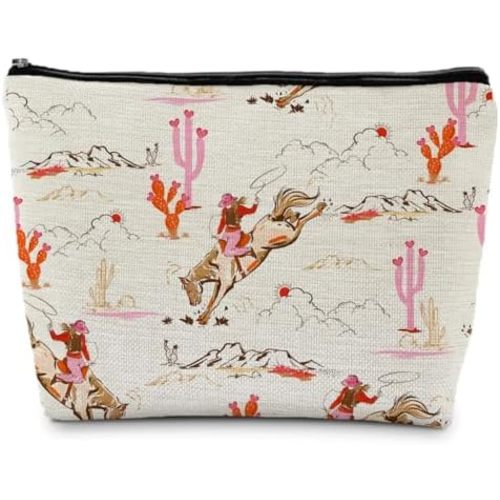 Supwhd Pink Western Makeup Bags for Women, Hot Pink Western Cowgirl Rodeo Cosmetic Bag Toiletry Bag, Western Stuff, Western Gifts for Women, Cowgirl Gifts, Cowgirl Stuff, Preppy Makeup Pouch