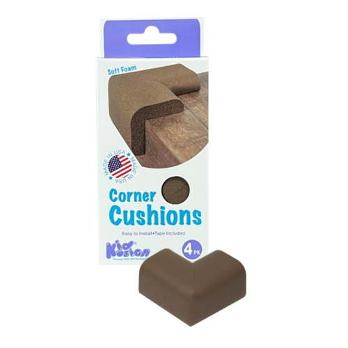 KidKusion Baby Proofing Foam Rubber Corner Cushions, Brown, Corner Protector for Tables, Furniture and more, 4.0 CT