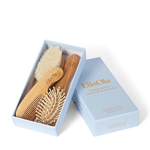 Natural Bamboo Hair Brush & Comb Set, 3 Piece - Cradle Cap Brush, Massage Hair Brush, Bamboo Comb for Toddlers, Newborns & Infants I Baby Registry Gift