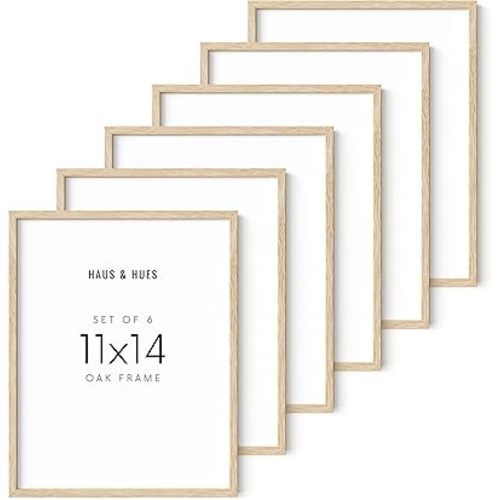 HAUS AND HUES 11"x14" Beige Oak Wood Frames Set of 6-11x14 Poster Frame, 11x14 Picture Frame Set of 6, 11 x 14 Frame Art, Wood Wall Art Frames