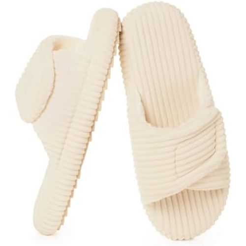 Dokela Women's Orthopedic Slippers with Arch Support Comfy Adjustable Memory Foam Open Toe House Slippers Bedroom Shoes for Plantar Fasciitis Indoor Outdoor