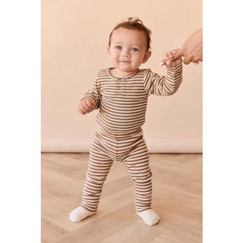 Organic Cotton Modal Legging - Narrow Stripe Thatch/Buff