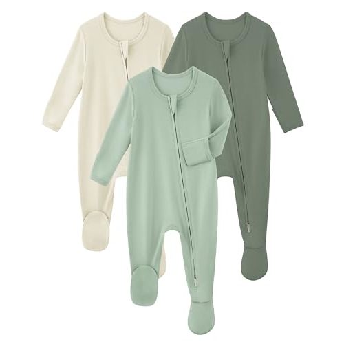 Yoofoss Rayon Made From Bamboo Baby Pajamas 3pcs Newborn Sleepers For Boy Girl Clothes, 0-3 3-6 6-9 Months Footed Pjs
