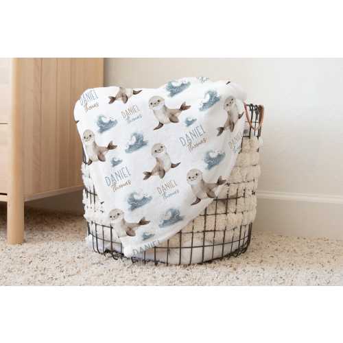 Personalized Baby Seal Blanket, Under the Sea Personalized Baby Blanket Baby Boy Ocean Blanket, Baby Shower Gift, Sea Lion Toddler Gift s374