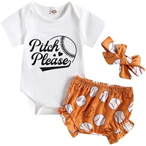 Newborn Baby Girl Shorts Set Baseball Printed Bodysuit Shorts Headband Infant Girls Summer Outfits